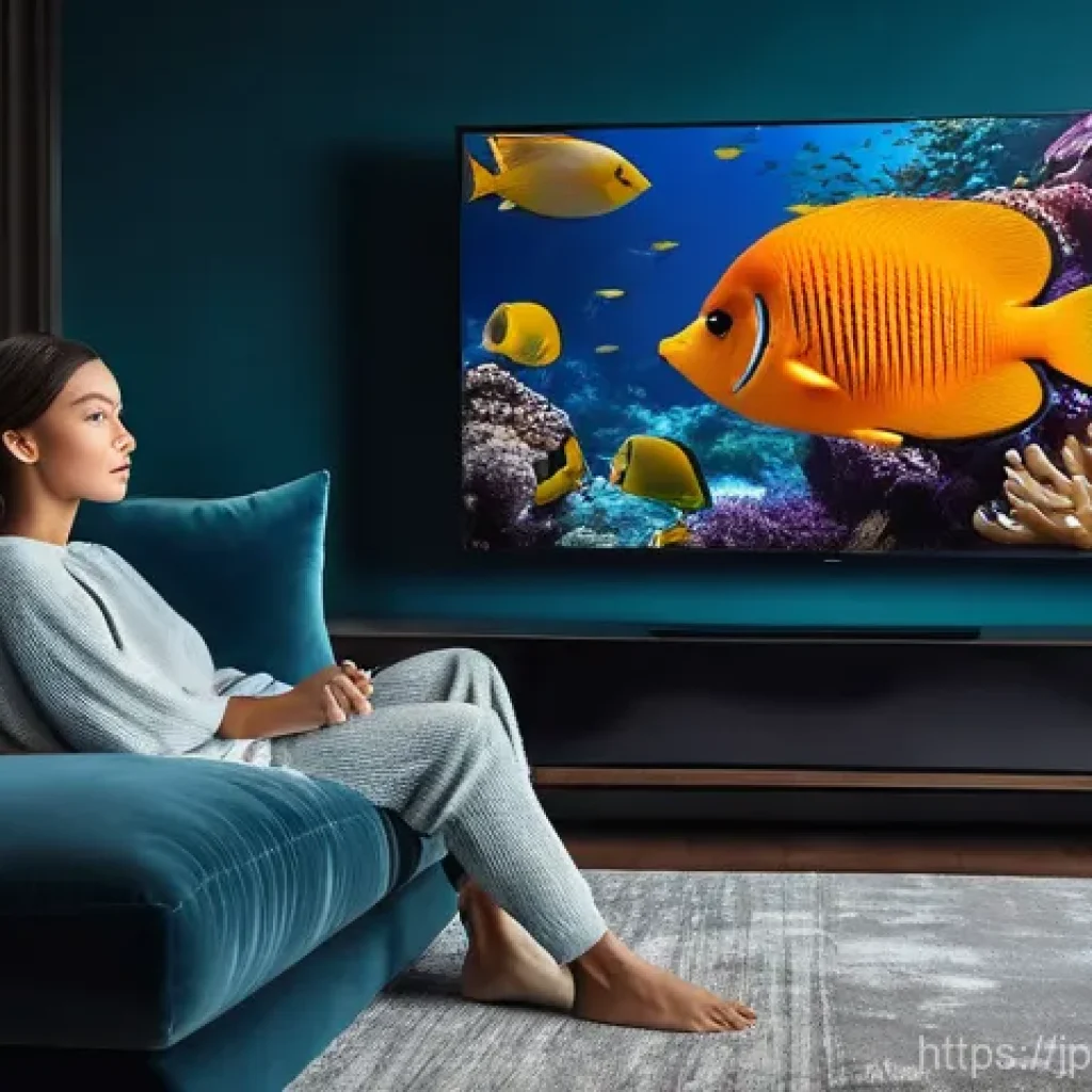 미디어기술사와 디지털 방송 - **Immersive 4K/HDR TV Experience:**
    "A stylish young adult female (20s-30s), dressed in comforta...