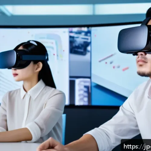 미디어기술사와 관련된 필수 기술 - A modern creative workspace featuring a diverse team of Japanese media technology professionals coll...