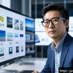 미디어기술사 자격증 필요성 - A professional Japanese media engineer in a modern office environment, wearing smart casual attire a...